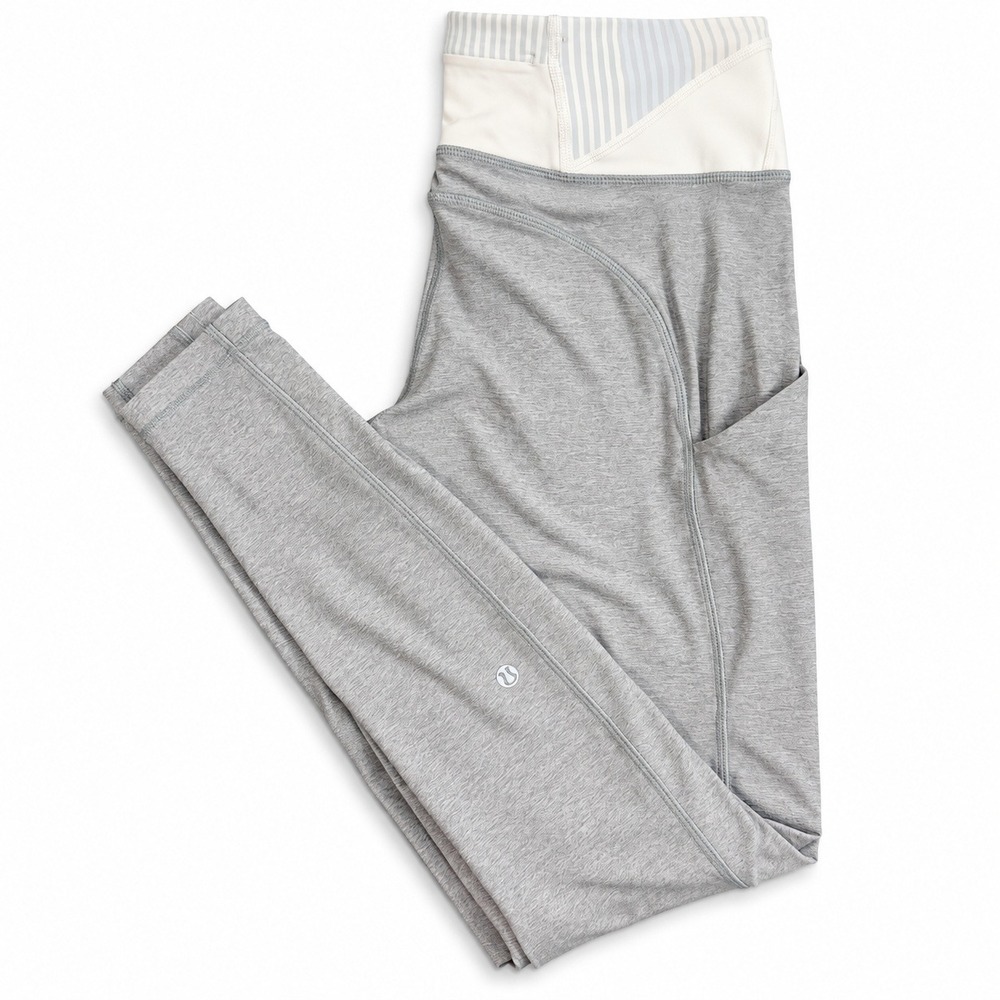 Lululemon High Rise Leggings Heather Gray White Pocket Womens Size 8